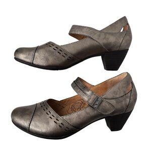 Taos Stunner Mary Jane Heels Pewter Leather Comfort Shoe Size 7.5 Womens Pumps